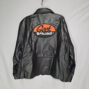 Geek Squad Jacket Mens 3XL Employee Anniversary Black Leather Bomber Biker Moto